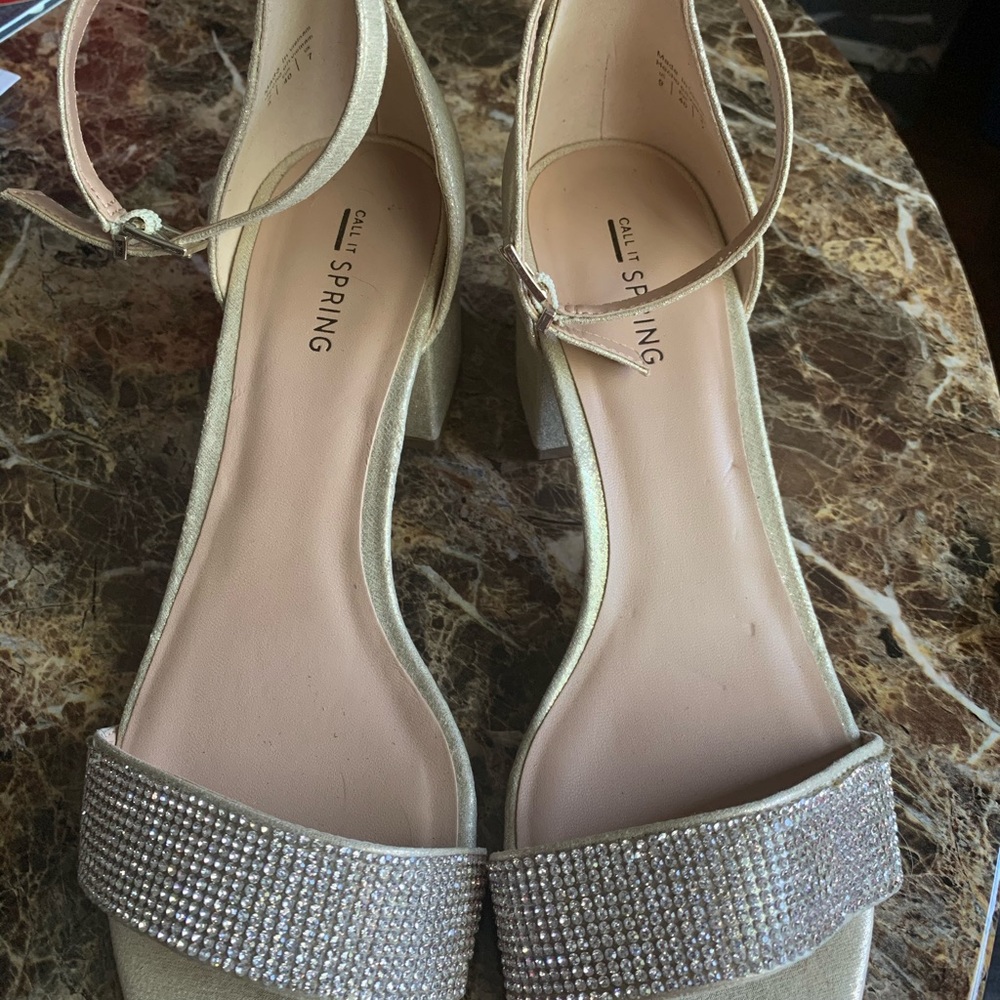 Gold call it spring rhinestone heel/dress shoes